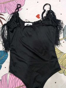 Black Fringed Bodysuit