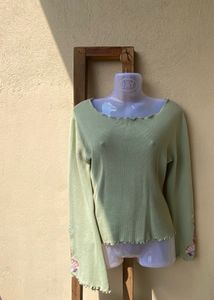 Green Floral Embroidered Top