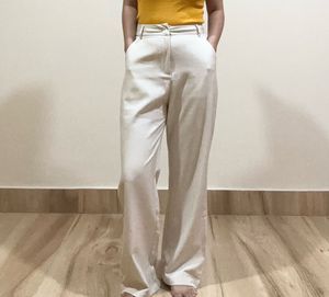 Beige Wide Leg Trousers
