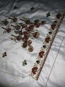 White Embroidered Blouse Fabric material
