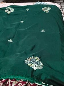 Embroidered Green Silk Sareenot add blouse