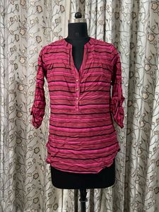 Chic Pink & Black Striped Tunic Top