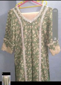 Green Floral Kurta with Lace Detail