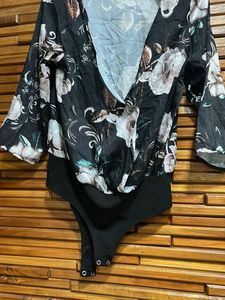 Floral Print V-Neck front open Bodysuit