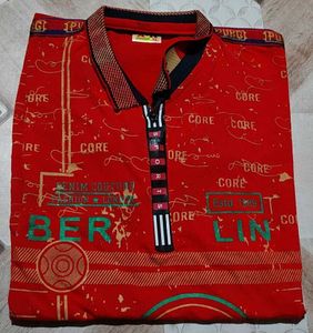 Red Graphic Print Polo T-Shirt