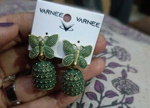 Green Butterfly Jhumka Earrings