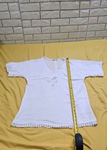 M&amp;S White Boho Lace Trim Top  Size fits L–X