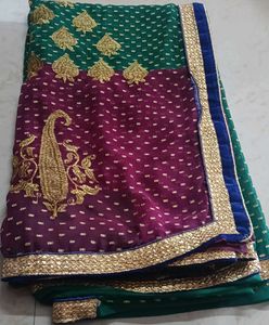 Women's Traditional Saree – Green & Purple