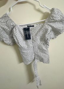 Cute Floral Puff Sleeve Crop Top