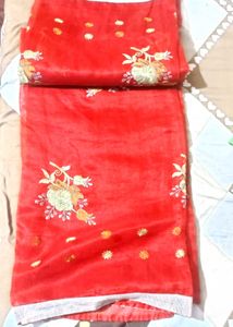 Beautiful Red Embroidered Saree