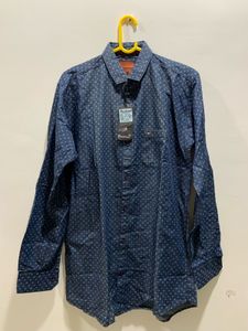Blue Casual Denim Shirt With Micro Print