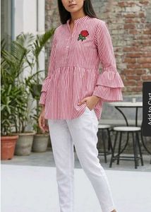 Chic Red Striped Peplum Top