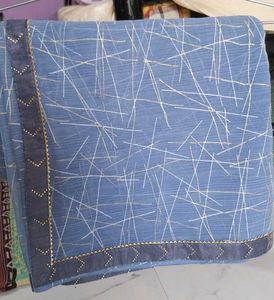 Elegant greyish Blue Saree with Golden Lines