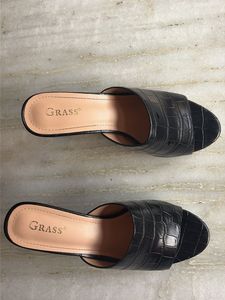 Black Croc Platform Block Heels