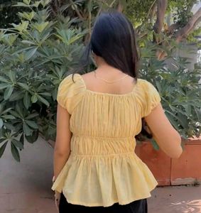 Trendy Yellow Puff Sleeve Corset Top