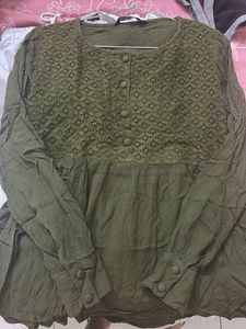 Olive Green Lace Yoke Top
