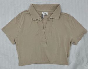 H&M beige Cropped Polo Top