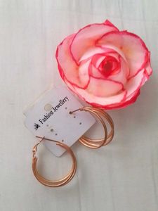 Rose Gold Colour Round Three Layered Earring