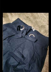 Chic Navy Paperbag Waist Pants