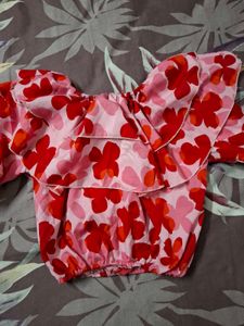 Floral Ruffled Off-the-Shoulder Crop Top