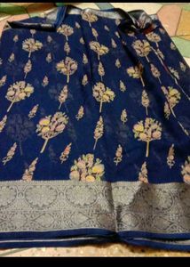 Navy Blue Saree with Floral Print