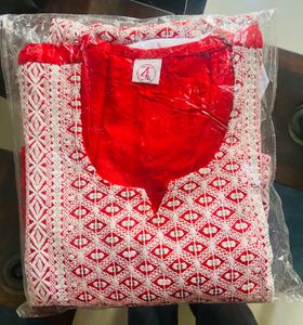Red Chikankari Neck Design Kurta With Whitelegging