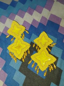 Handmade Beaded Yellow Star Earrings
