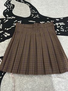 Brown Plaid Pleated Mini Skirt