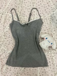 Grey Lace Trim Cami Top