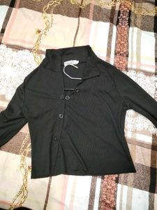 Chic Black Ribbed Button-Up Top