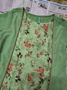 Vibrant green Kurta with gold balls