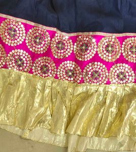 Navy &amp; Pink Embellished Lehenga Skirt