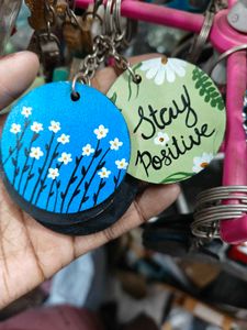 Hand-painted Floral Wooden Keychain