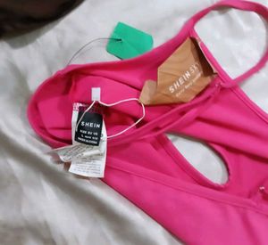 Shein Sky Pink Cut-out Crop Top