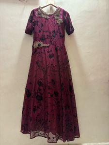 Elegant Burgundy Floral Gown