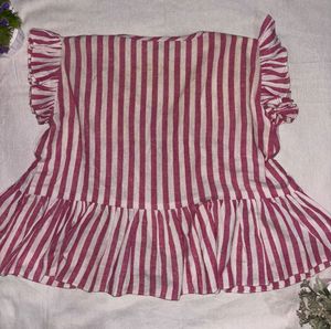 Striped Ruffle Sleeve Peplum Top