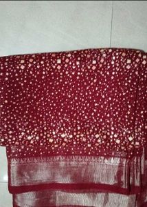 Elegant Maroon Saree with Silver Motifs