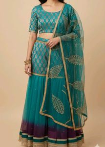 Teal Blue Brocade sharara choli and dupatta set