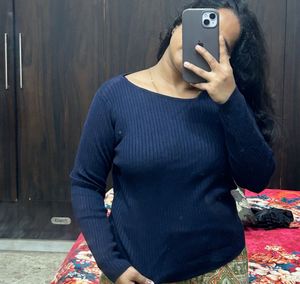 Navy Blue Ribbed Long Sleeve Top ( fixed)