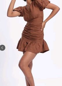 Brown Ruffle Mini Dress