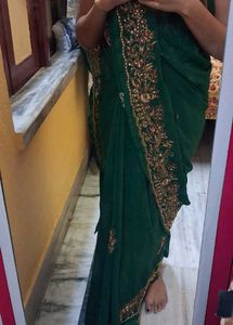Embroidered Emerald Green Saree