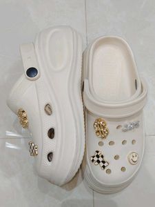 Cream Platform Crocs with Charms