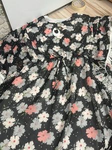 Black Floral Print Gown with Tassels