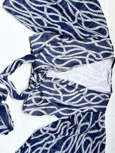 Navy Rope Print wrap Kimono Top