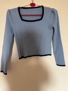 Light Blue Square Neck Knit Top