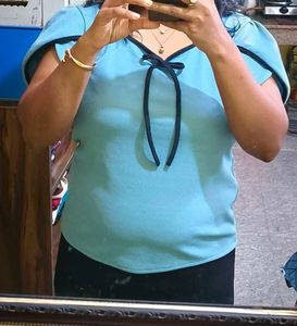 Aqua Blue Tie-Neck Top