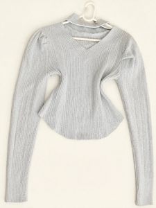 Light blue V-Neck Ribbed Knit Sweater