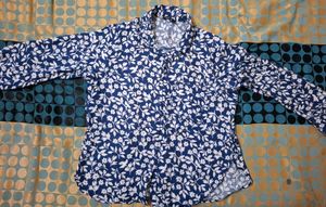 Blue Floral Print Button-Up Shirt