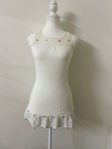 White Crochet Neck Tunic Top✨