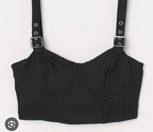 312510. Black Corset Crop Top with Buckle Straps